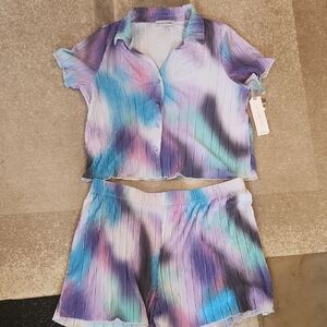 Almost Famous Plisse Tie-Dye Two-Piece Set